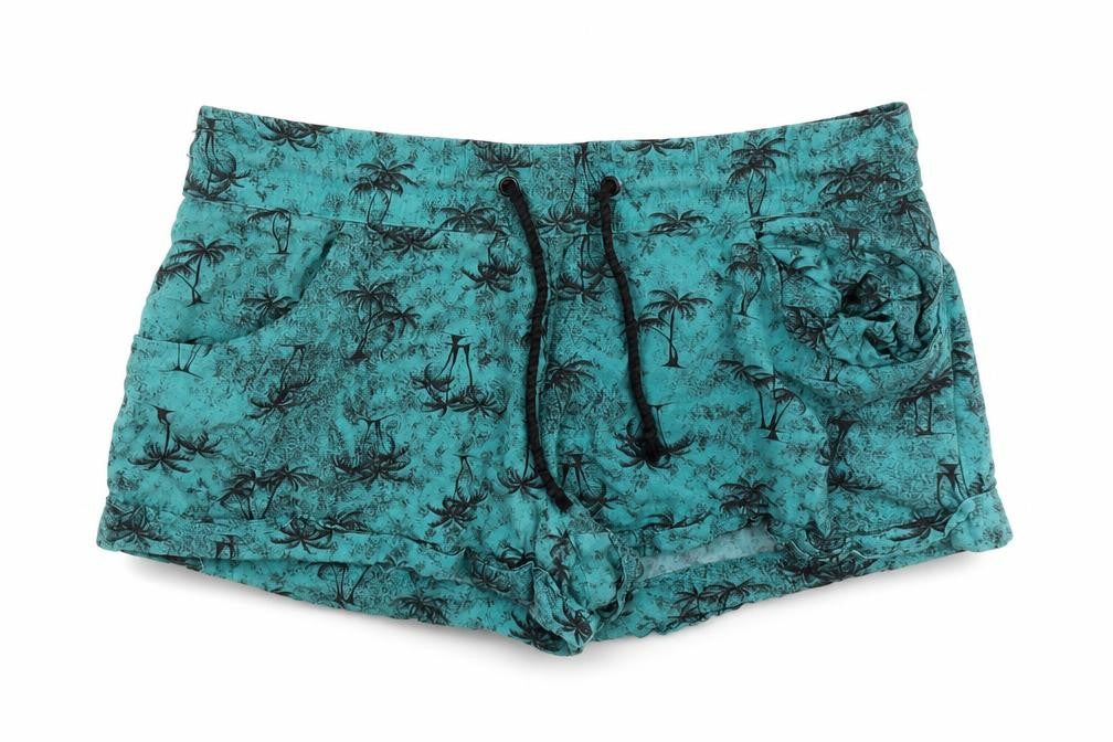 Red Herring Womens Blue   Hot Pants Shorts Size 8 - Palm Trees