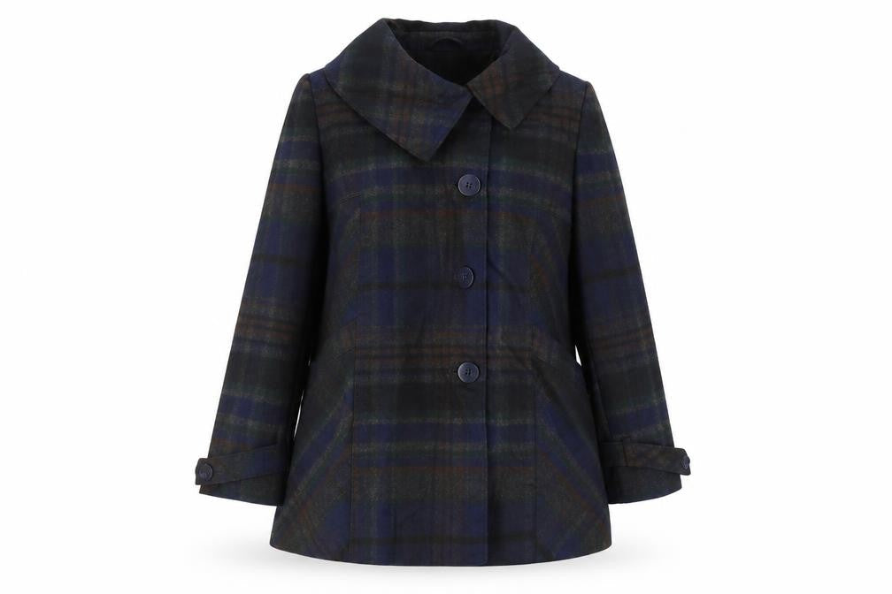 F&F Womens Blue Plaid  Overcoat Coat Size 10
