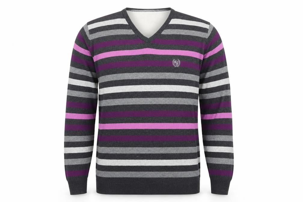 Easy Mens Grey Striped  Pullover Jumper Size L