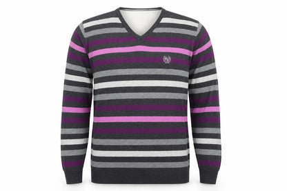 Easy Mens Grey Striped  Pullover Jumper Size L