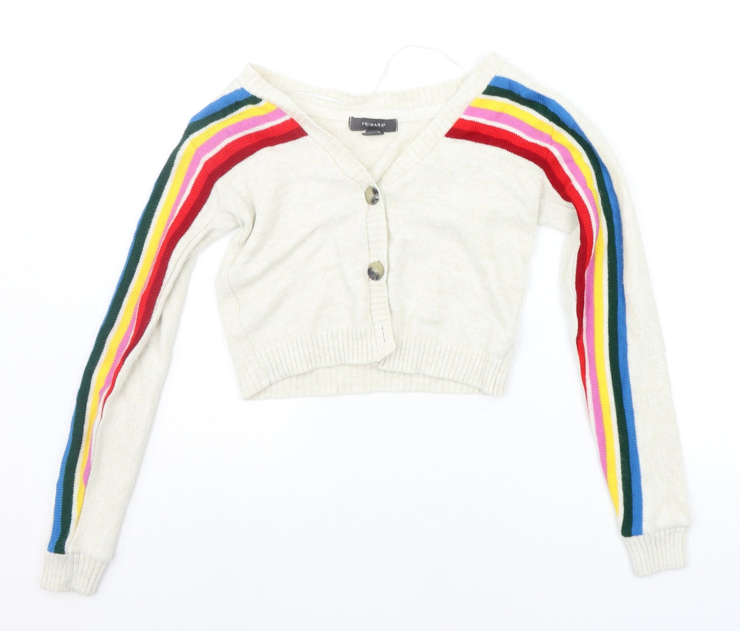 Primark Womens Beige Striped  Cardigan Jumper Size 2XS