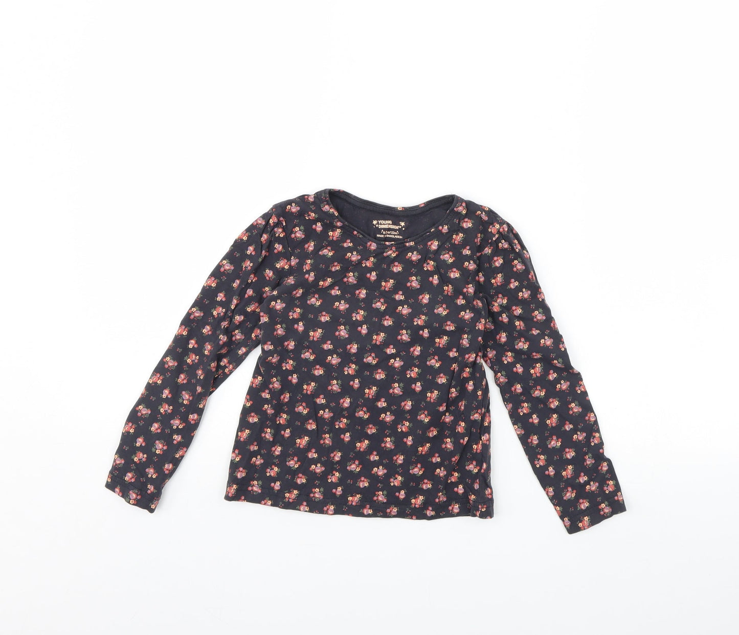 Young Dimension Girls Blue Floral  Basic T-Shirt Size 6 Years