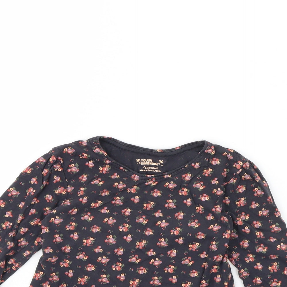 Young Dimension Girls Blue Floral  Basic T-Shirt Size 6 Years