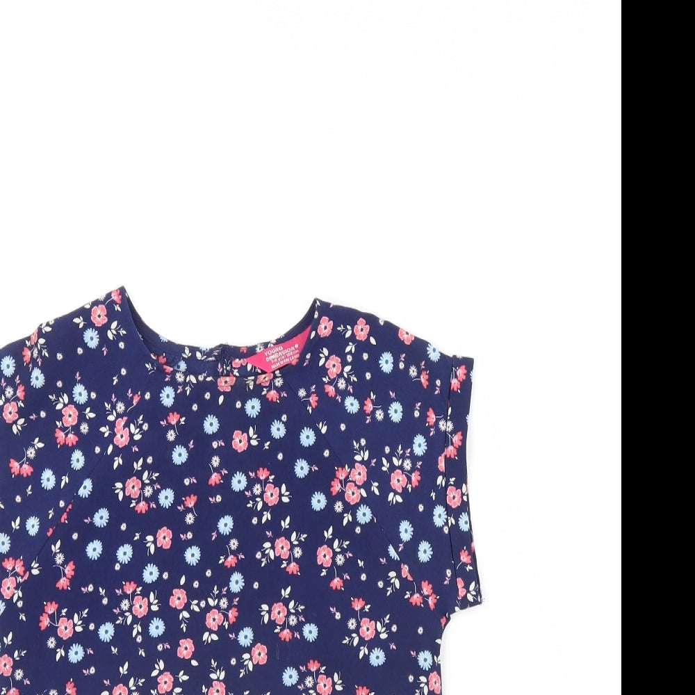 Young Dimension Girls Blue Floral  Basic Blouse Size 7 Years