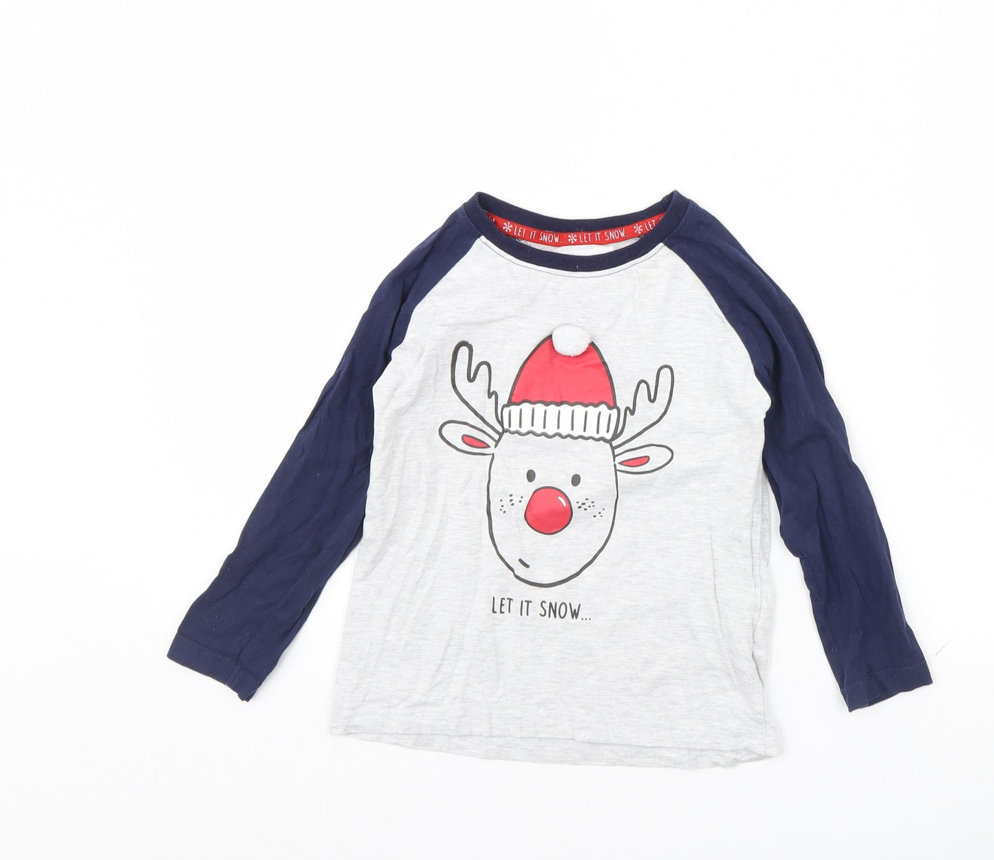 Preworn Boys Grey Solid   Pyjama Top Size 4 Years  - Christmas