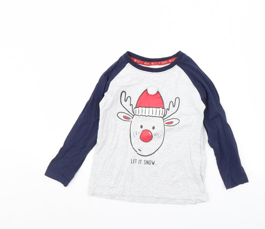 Preworn Boys Grey Solid   Pyjama Top Size 4 Years  - Christmas