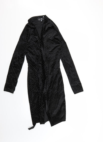 Preloved Missguided Womens Black Polka Dot  Wrap Dress  Size 10 - Front