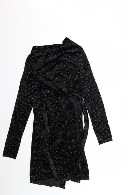 Preloved Missguided Womens Black Polka Dot  Wrap Dress  Size 10 - Back