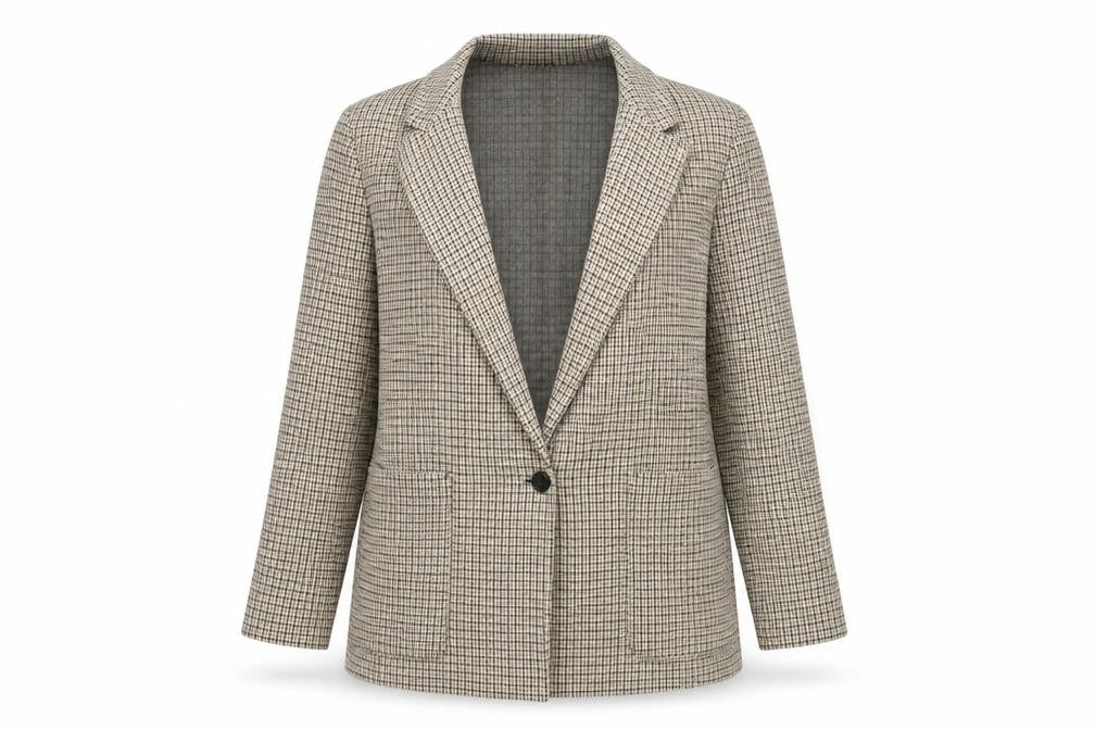H&M Womens Beige Check  Jacket Suit Jacket Size 12