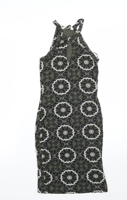 Miss Selfridge Womens Green Paisley  A-Line  Size 6
