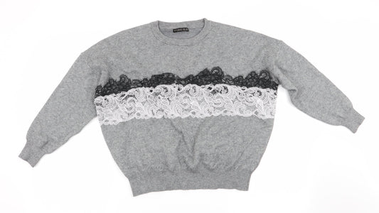 Studio Womens Grey   Pullover Jumper   - Lace Detail