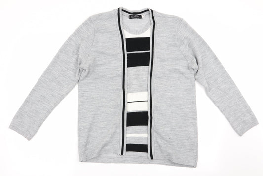 Classic Womens Grey Striped  Pullover Jumper Size L