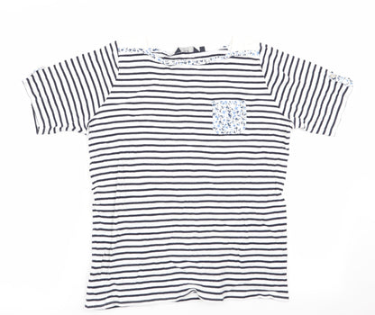 ISLE Essentials Womens Blue Striped  Basic T-Shirt Size 14