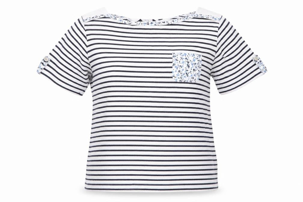 ISLE Essentials Womens Blue Striped  Basic T-Shirt Size 14