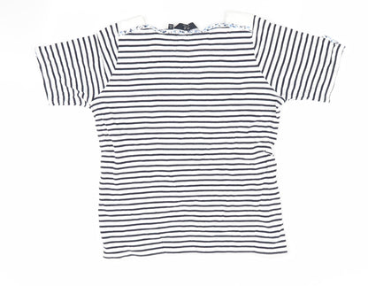 ISLE Essentials Womens Blue Striped  Basic T-Shirt Size 14