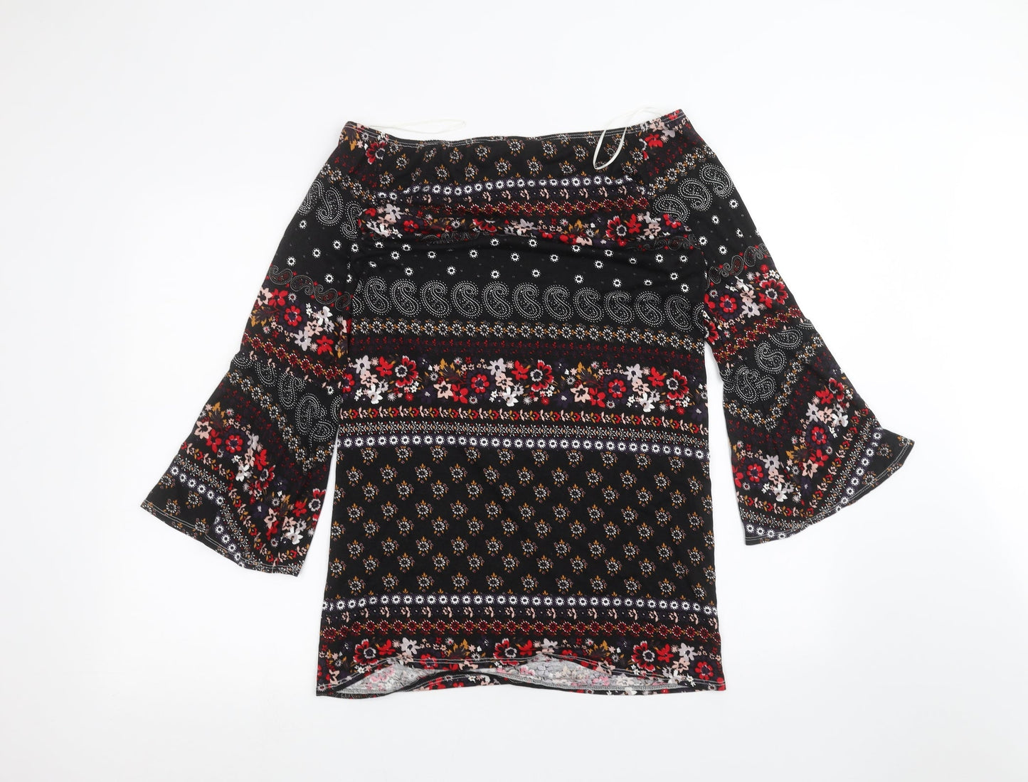 George Womens Black Floral  Basic Blouse Size 8