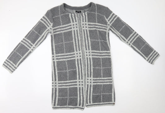 Mia Moda Womens Grey Plaid  Cardigan Jumper Size L