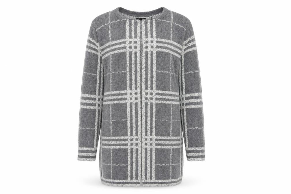 Mia Moda Womens Grey Plaid  Cardigan Jumper Size L
