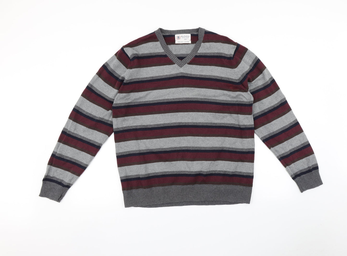 Cotton Mens Multicoloured Striped  Pullover Jumper Size L