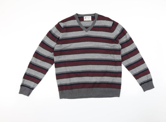 Cotton Mens Multicoloured Striped  Pullover Jumper Size L