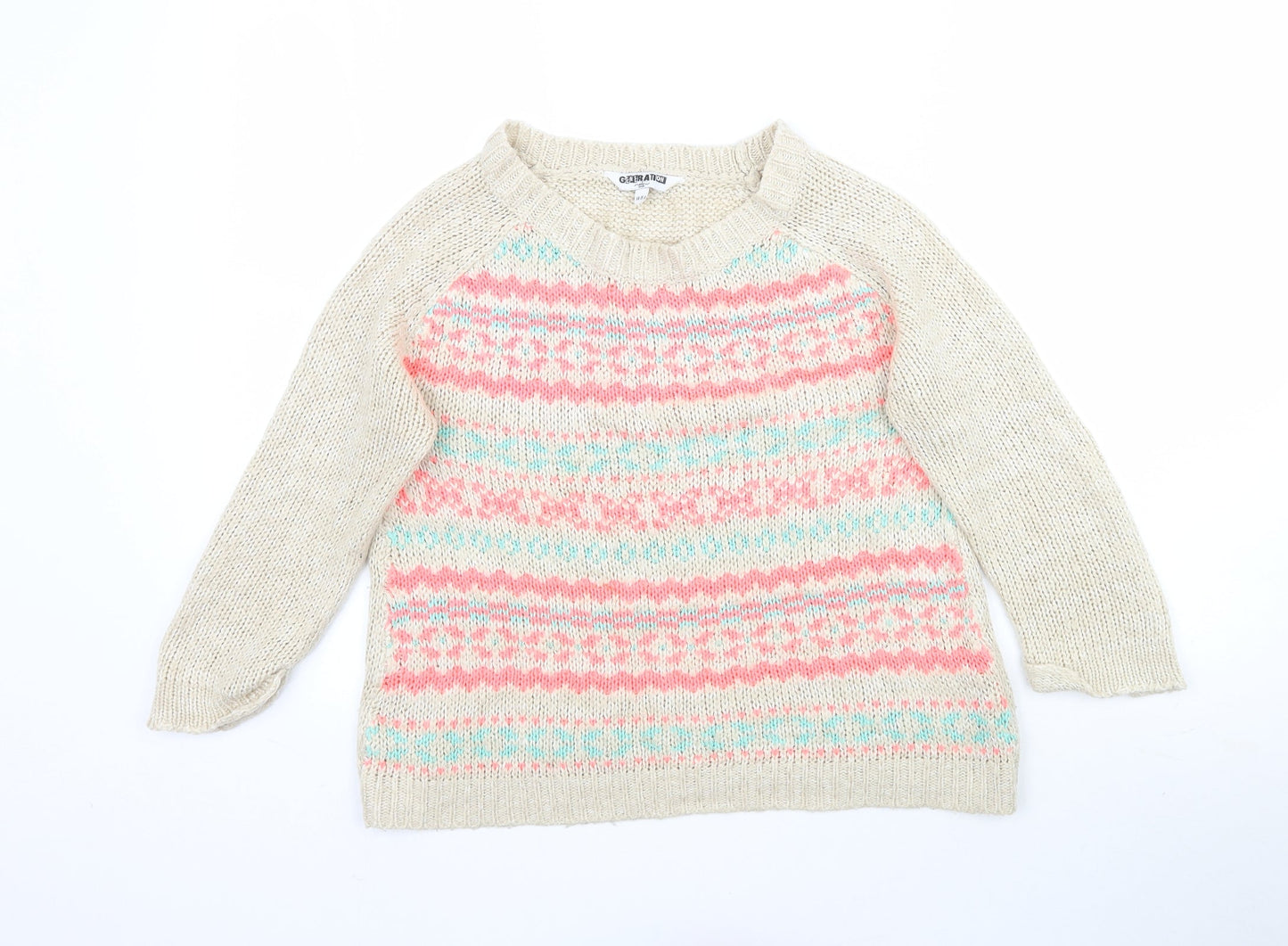New Look Girls Beige Floral Knit Pullover Jumper Size 14-15 Years