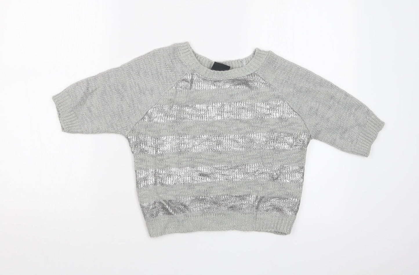 Dreams Womens Grey Striped  Basic T-Shirt Size 10