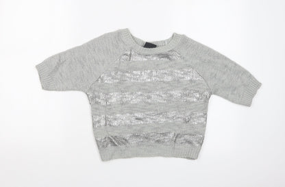 Dreams Womens Grey Striped  Basic T-Shirt Size 10