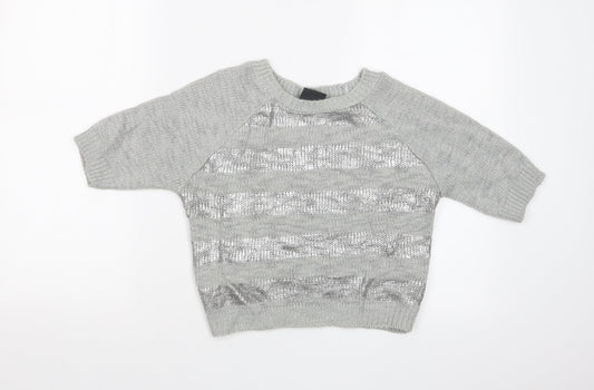 Dreams Womens Grey Striped  Basic T-Shirt Size 10