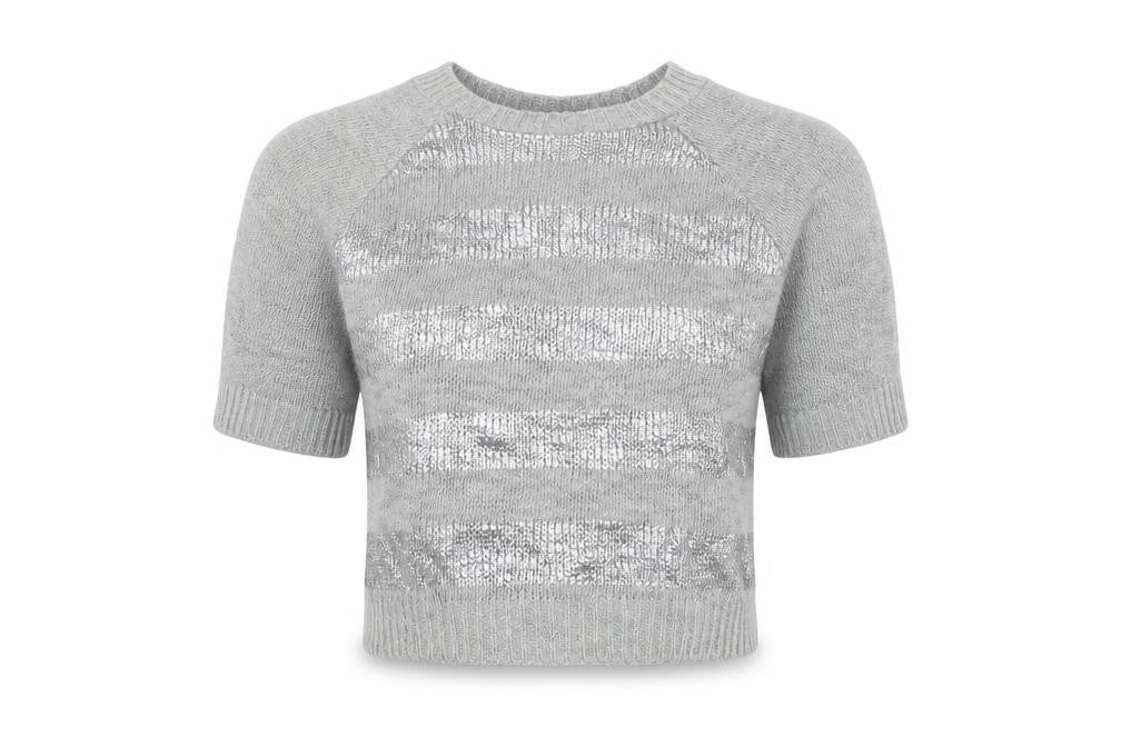 Dreams Womens Grey Striped  Basic T-Shirt Size 10