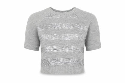 Dreams Womens Grey Striped  Basic T-Shirt Size 10