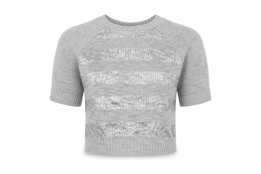 Dreams Womens Grey Striped  Basic T-Shirt Size 10
