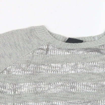 Dreams Womens Grey Striped  Basic T-Shirt Size 10