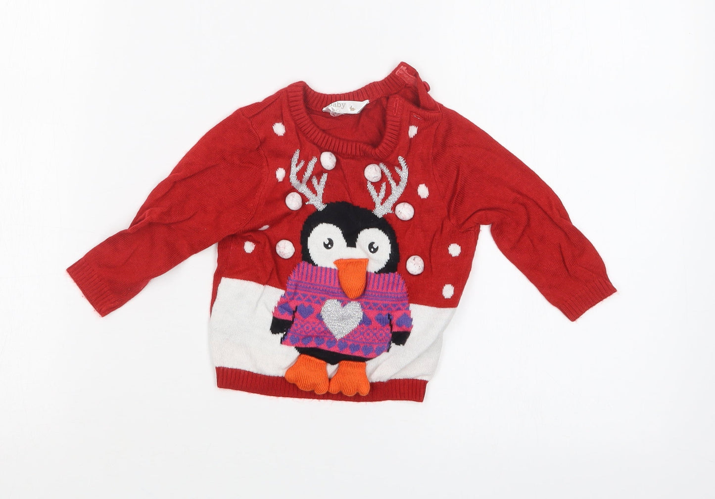 M&Co Baby Red   Pullover Jumper Size 6-9 Months  - CHRISTMAS