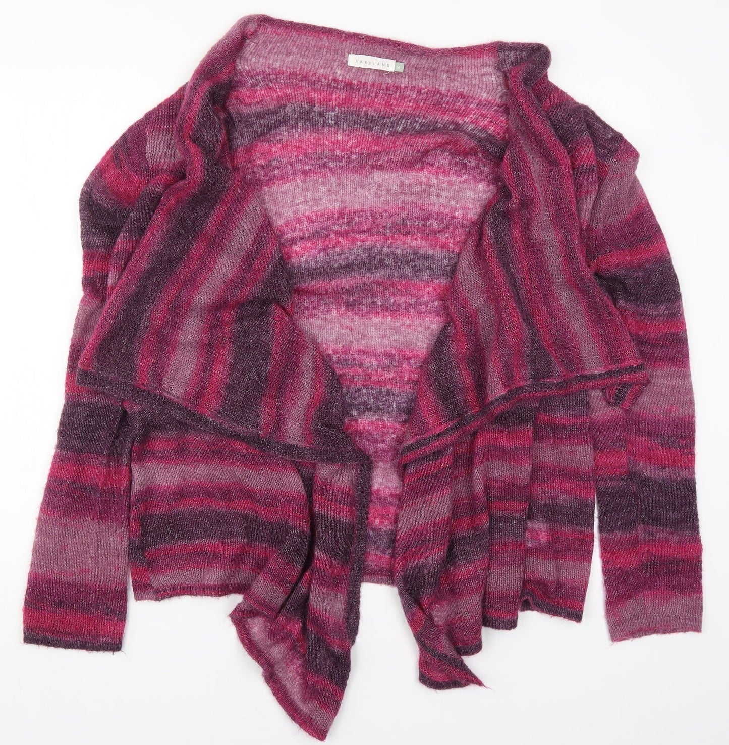 Lakeland Womens Pink Striped Knit Cardigan Jumper Size 14