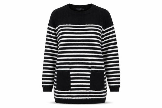 M&Co Womens Black Striped  Pullover Jumper Size 8
