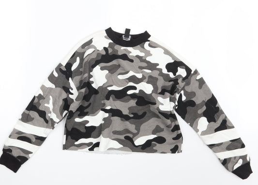 New Look Girls Grey Camouflage  Pullover Sweatshirt Size 12-13 Years  - Croppped