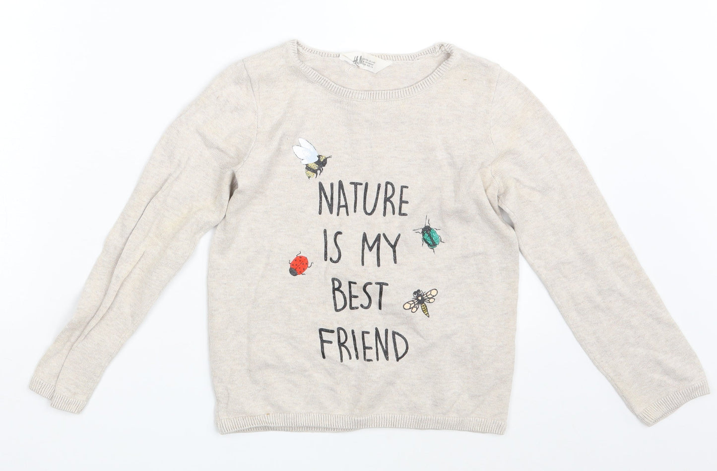 H&M Girls Beige   Pullover Sweatshirt Size 6-7 Years