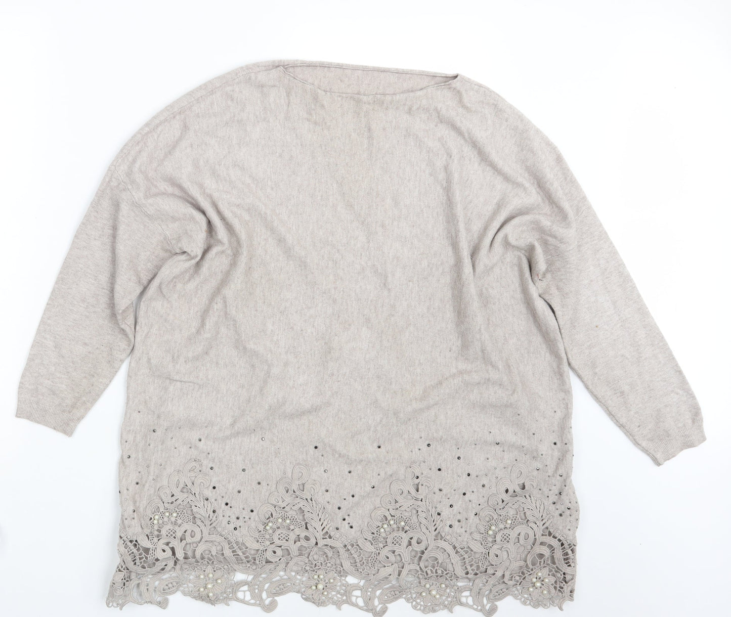 Preworn Womens Beige Floral  Pullover Sweatshirt One Size
