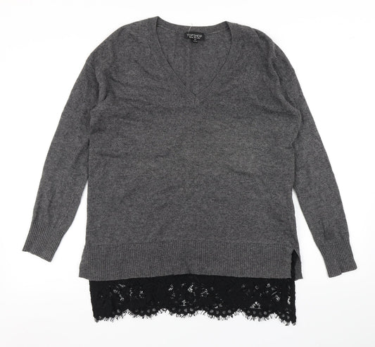 Topshop Womens Grey  Knit Pullover Jumper Size 8  - lace hem
