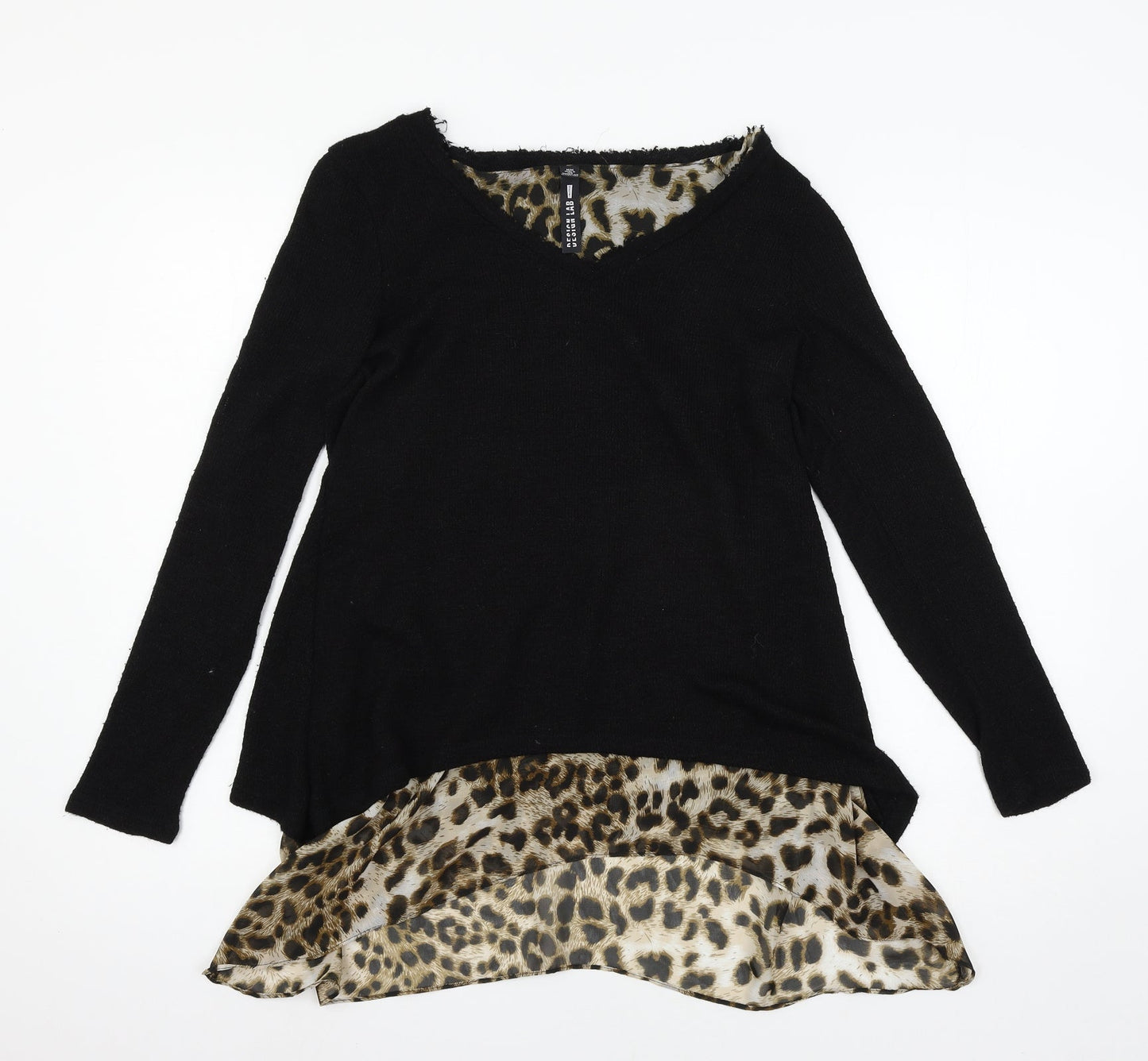 Design Lab Womens Black Animal Print Knit Pullover Jumper Size M