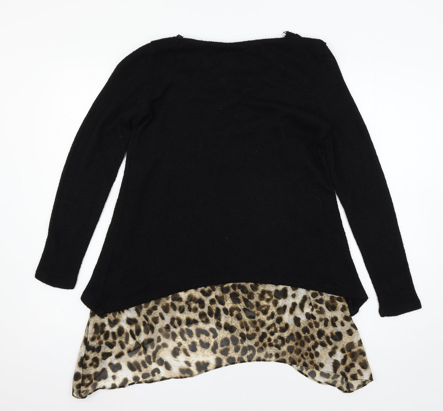 Design Lab Womens Black Animal Print Knit Pullover Jumper Size M