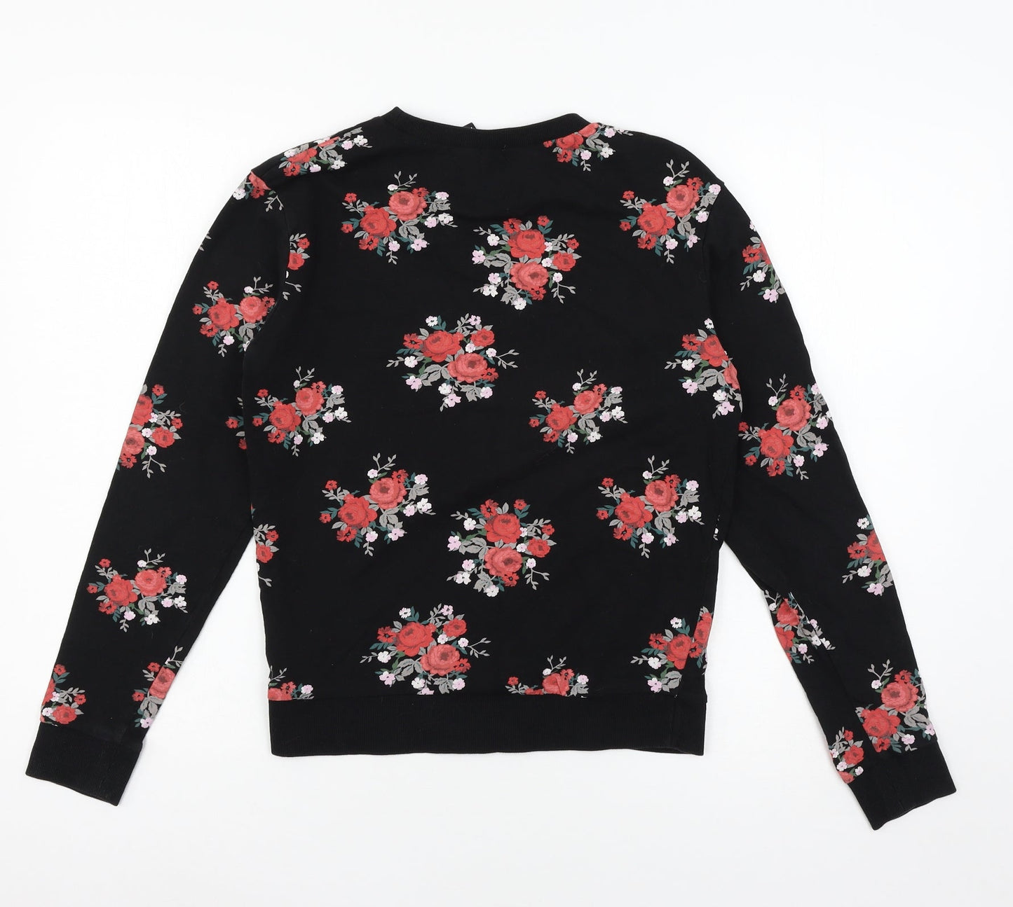 Divided by H&M Womens Black Floral Jersey Pullover Sweatshirt Size XS