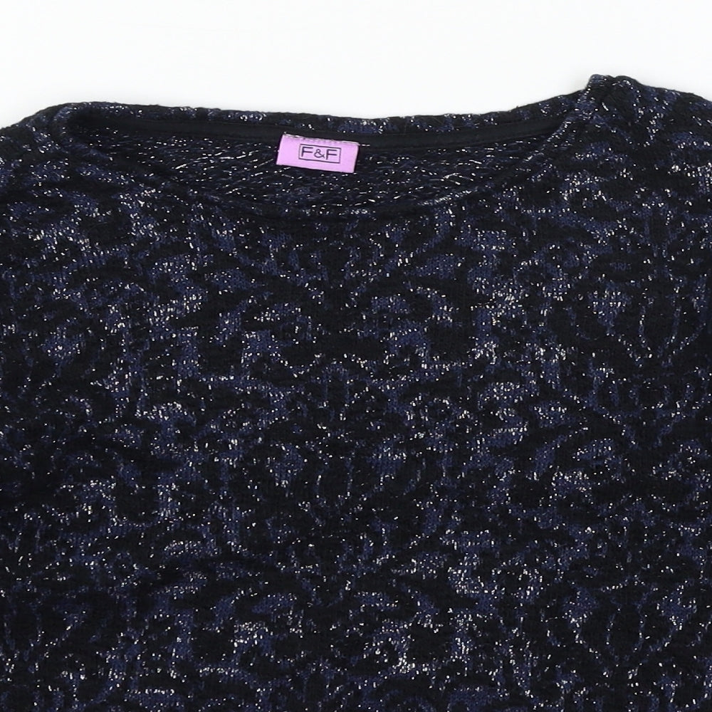 F&F Girls Blue Geometric Jersey Pullover Sweatshirt Size 10-11 Years