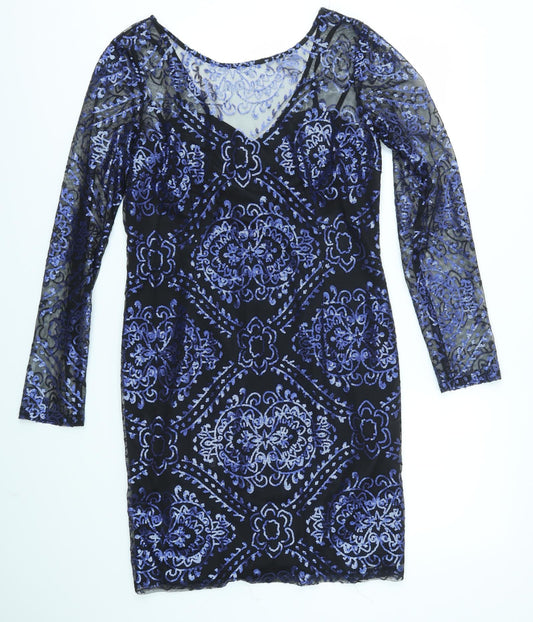 Dalia Womens Blue Geometric  Fit & Flare  Size L