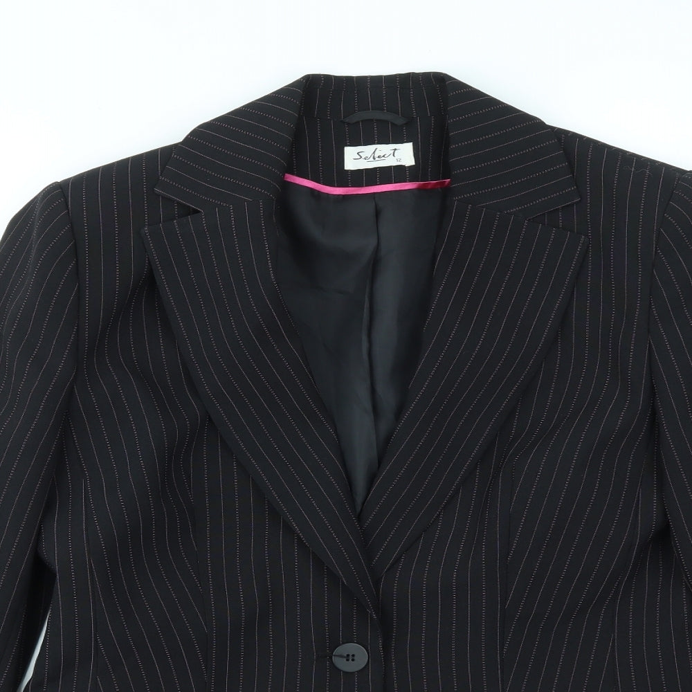 SELEIT Womens Black Striped  Jacket Blazer Size 12