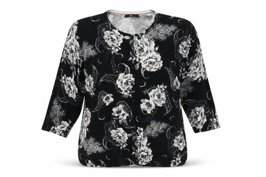 Bonmarché Womens Black Floral Knit Cardigan Jumper Size L