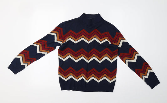 Matalan Womens Blue Geometric Knit Pullover Sweatshirt Size 12