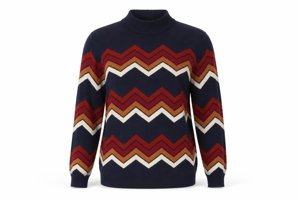 Matalan Womens Blue Geometric Knit Pullover Sweatshirt Size 12