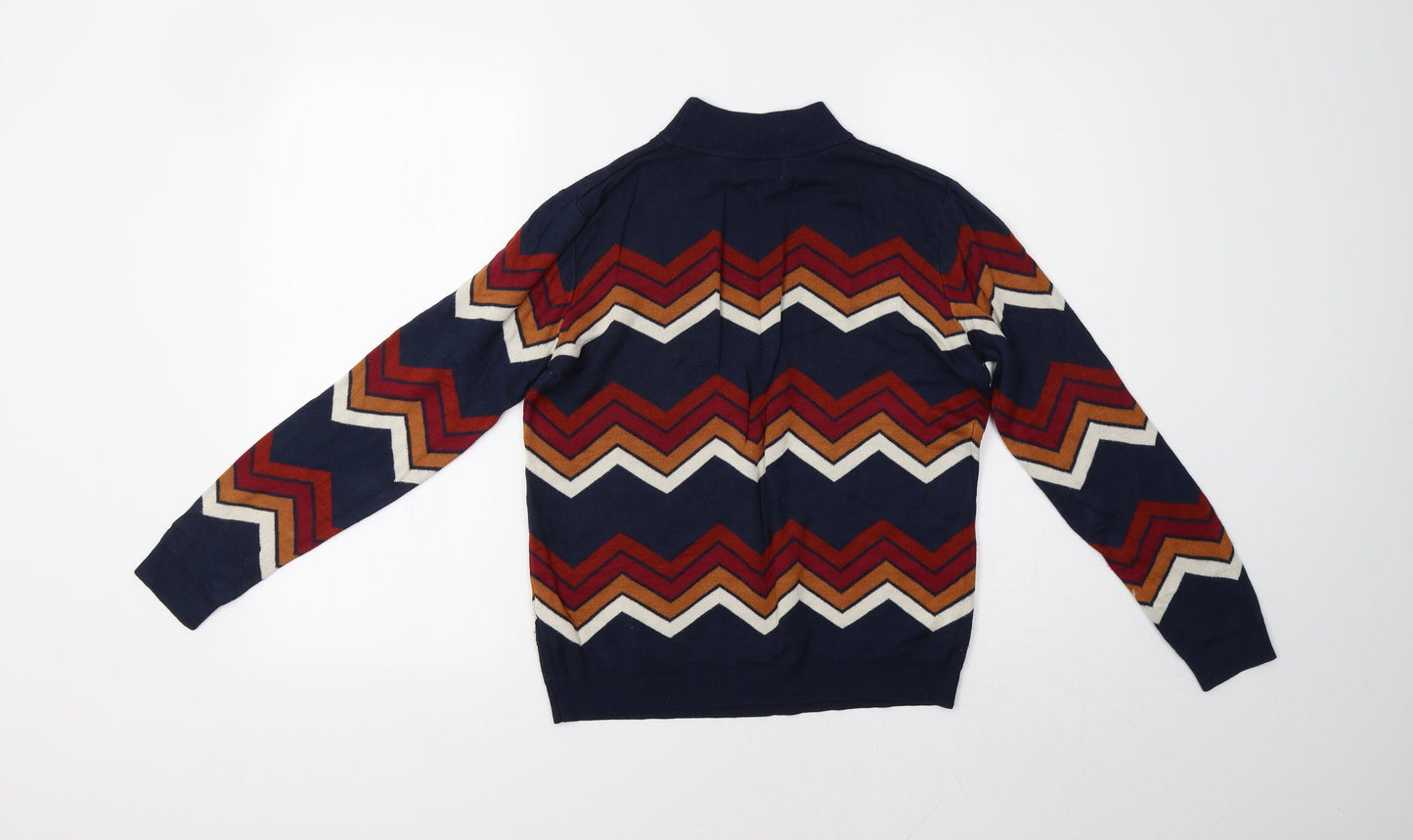 Matalan Womens Blue Geometric Knit Pullover Sweatshirt Size 12