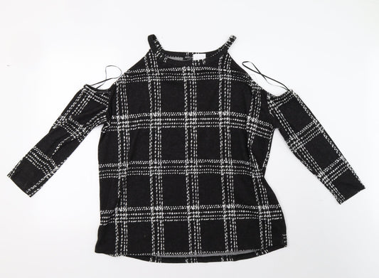 Select Womens Black Check  Pullover Sweatshirt Size 16